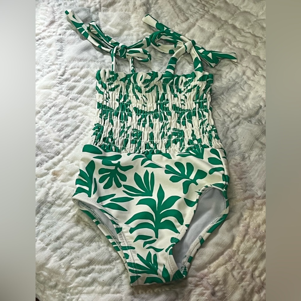 Baby Girls Starting Out One Piece Smocked Shoulder Tie Swimsuit 12 Months